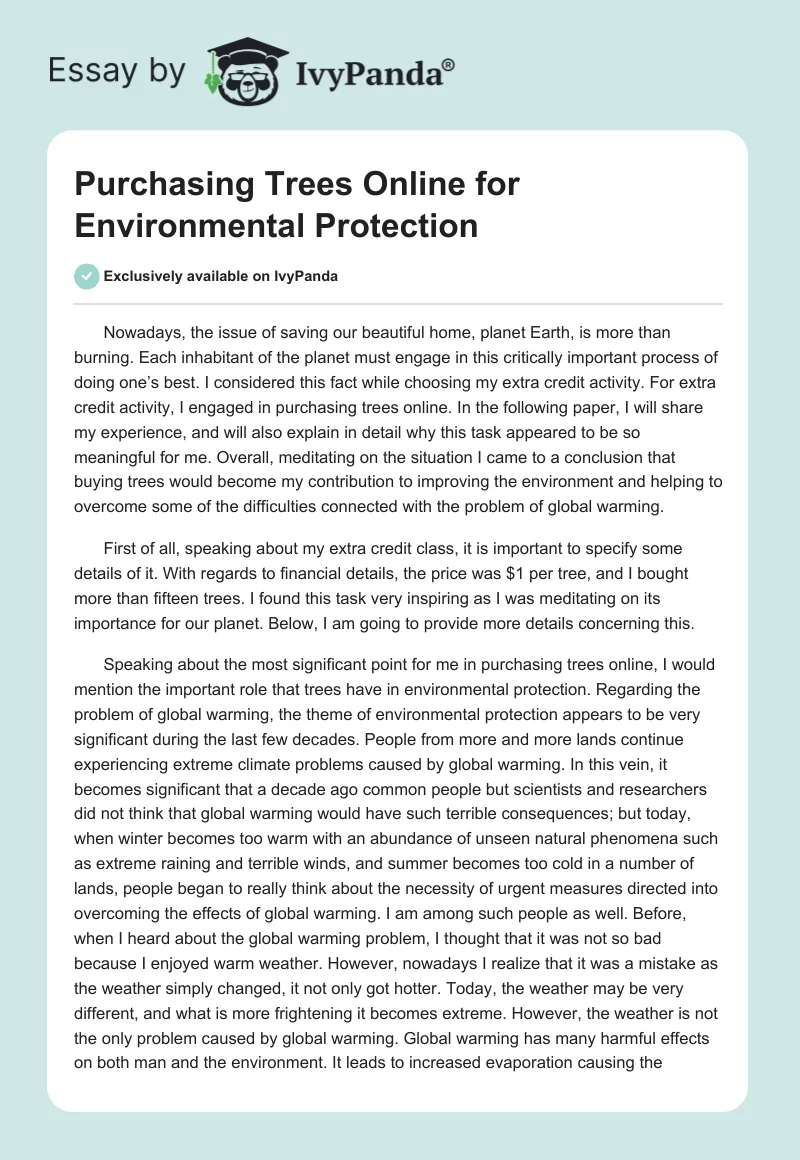 Purchasing Trees Online for Environmental Protection. Page 1