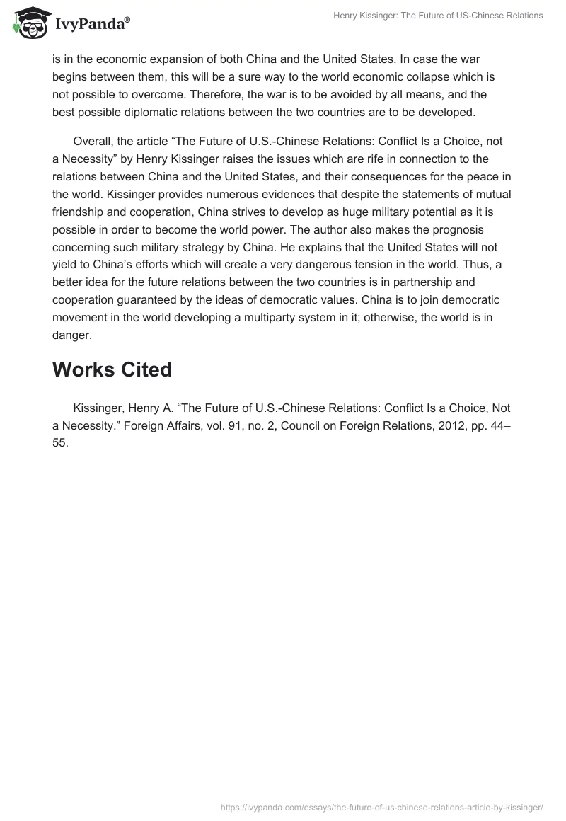 Henry Kissinger: The Future of US-Chinese Relations. Page 2