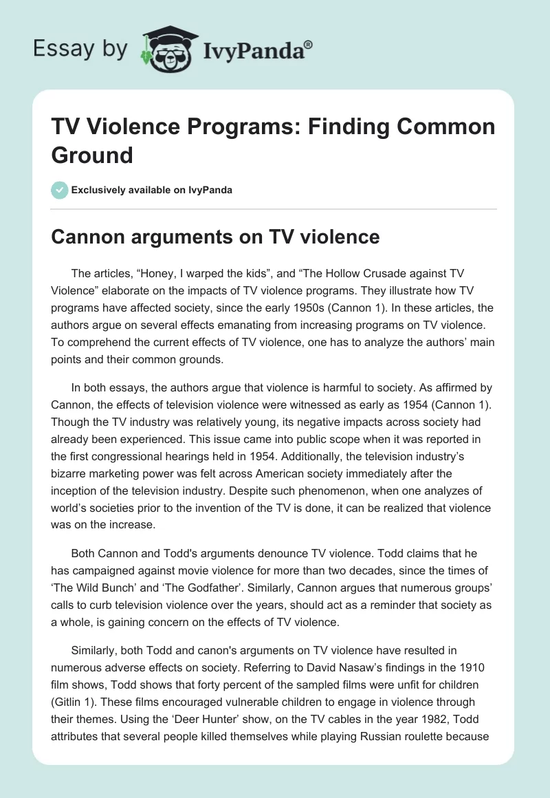 TV Violence Programs: Finding Common Ground. Page 1