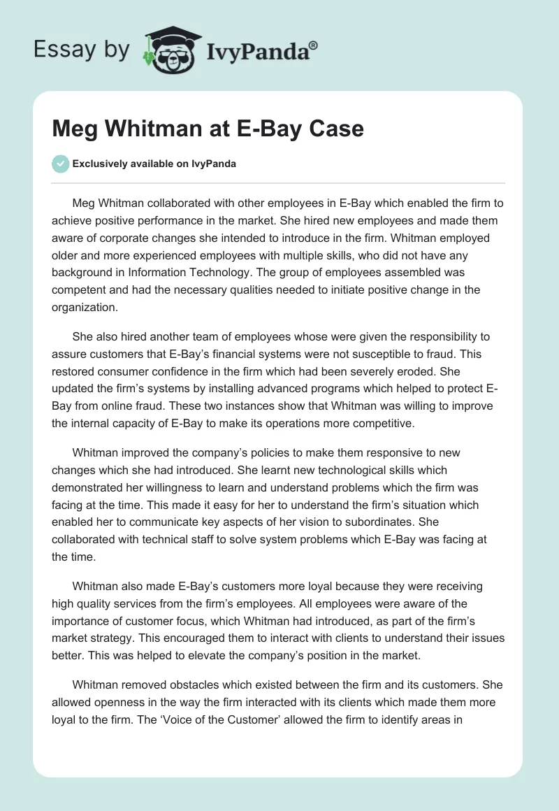 Meg Whitman at E-Bay Case. Page 1
