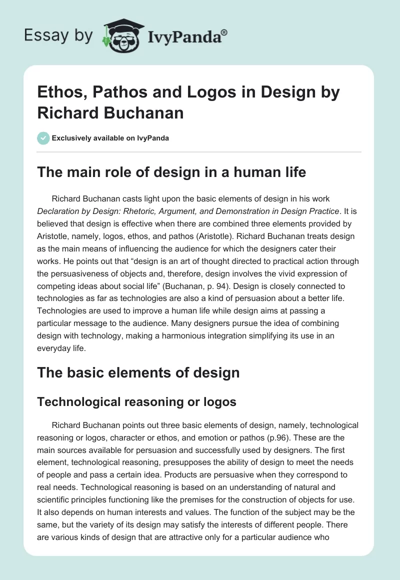 Ethos, Pathos and Logos in Design by Richard Buchanan. Page 1