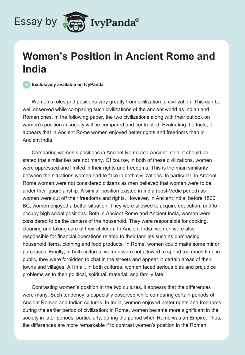 Women’s Position in Ancient Rome and India. Page 1