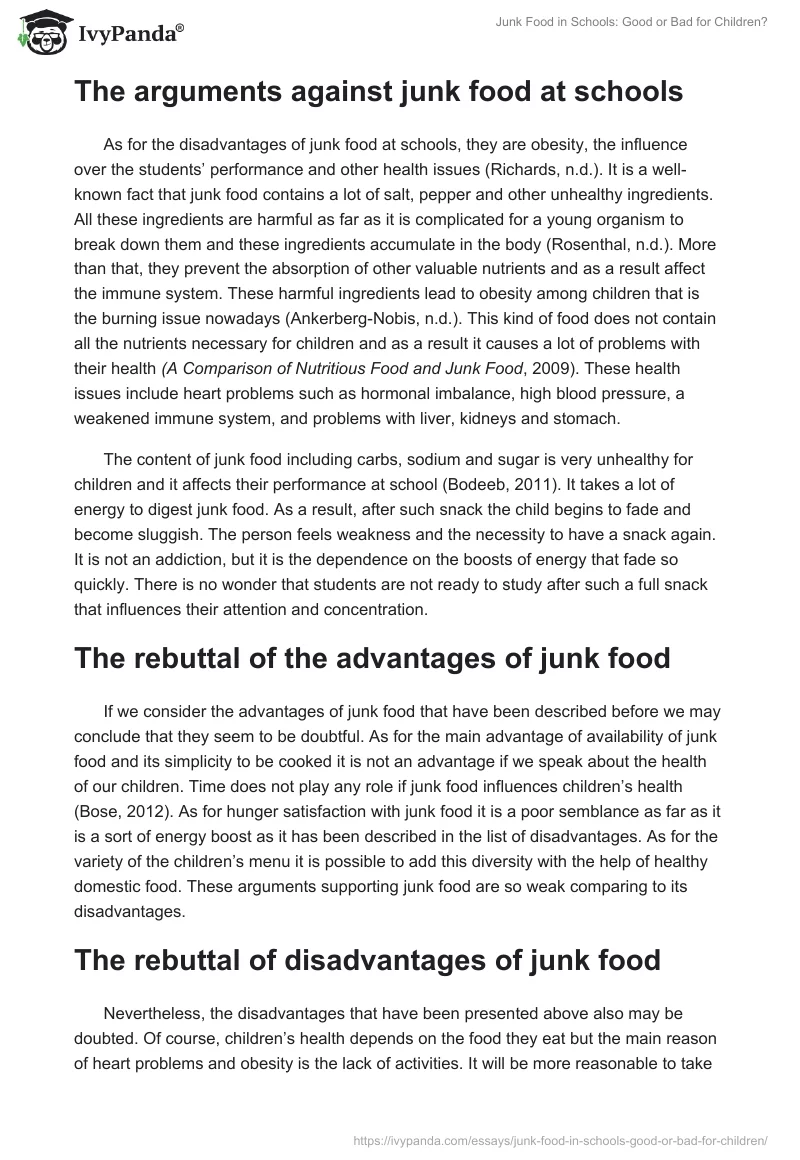 Junk Food in Schools: Good or Bad for Children?. Page 2