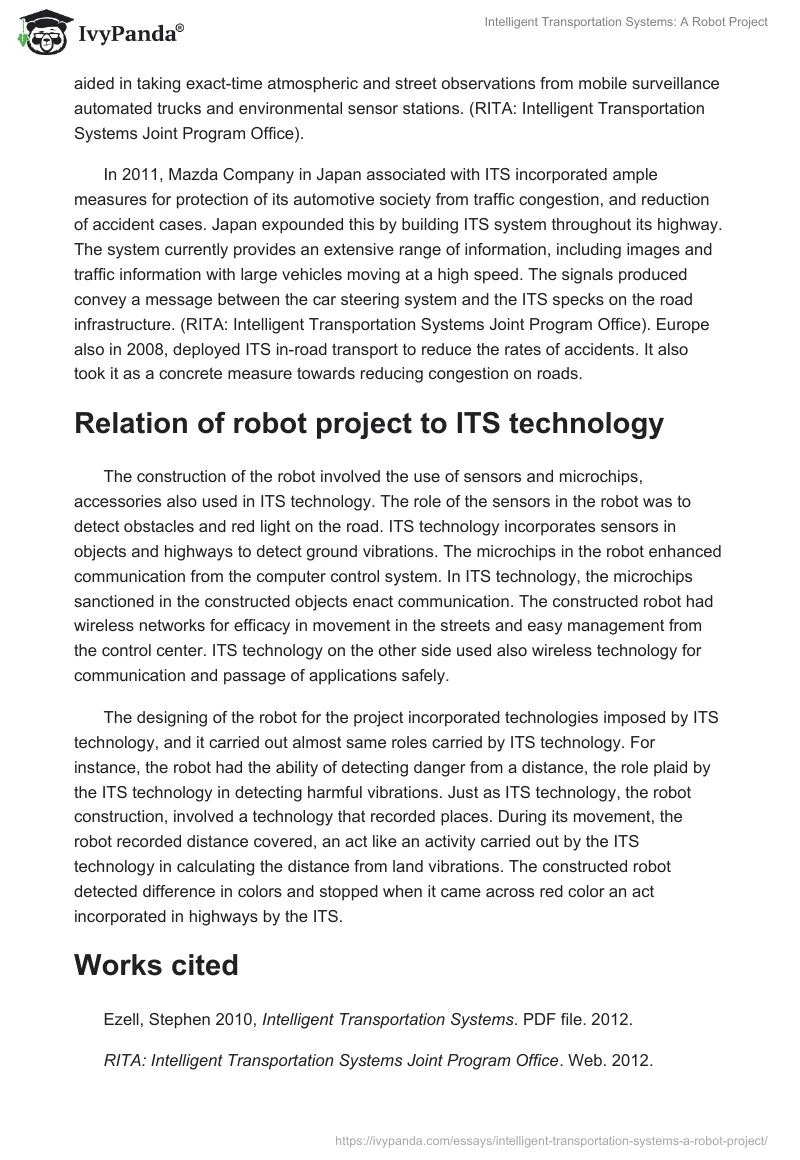 Intelligent Transportation Systems: A Robot Project. Page 2