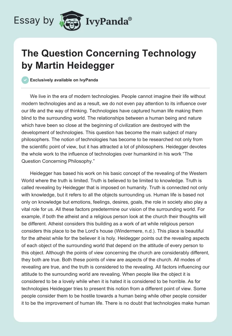 "The Question Concerning Technology" by Martin Heidegger. Page 1