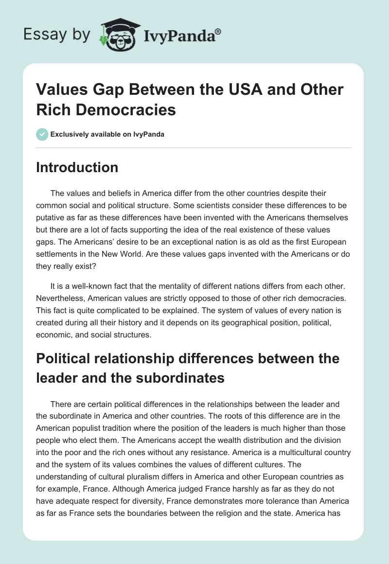 Values Gap Between the USA and Other Rich Democracies. Page 1