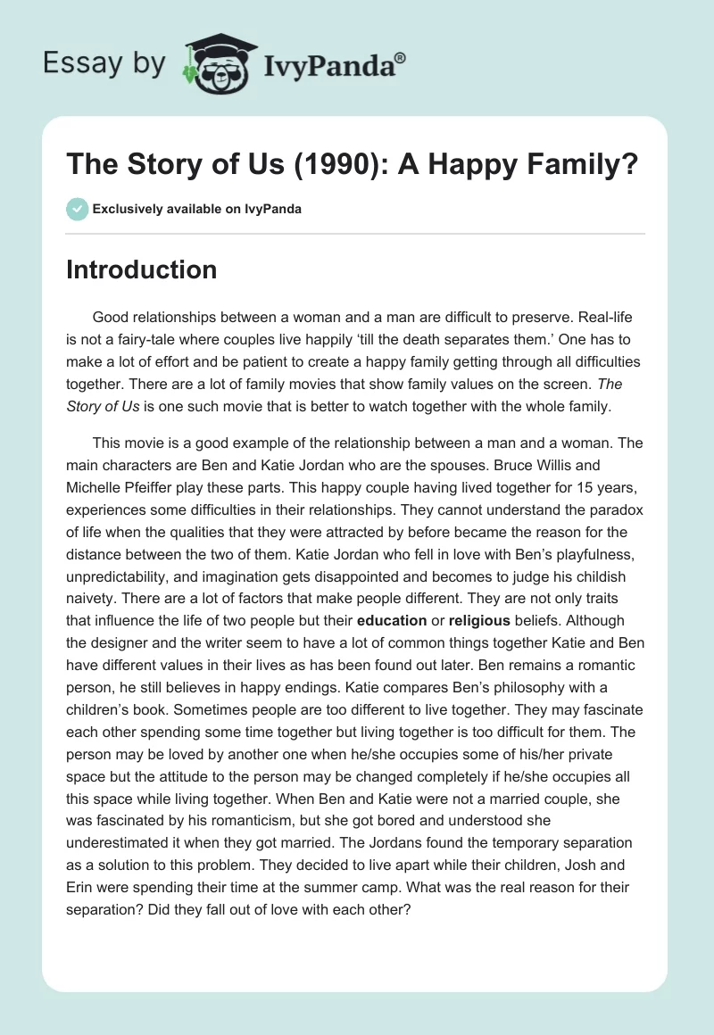 The Story of Us (1990): A Happy Family?. Page 1