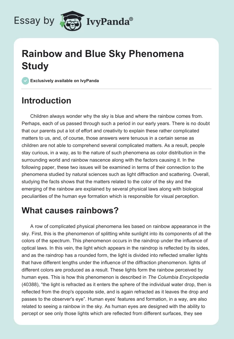 Rainbow and Blue Sky Phenomena Study. Page 1