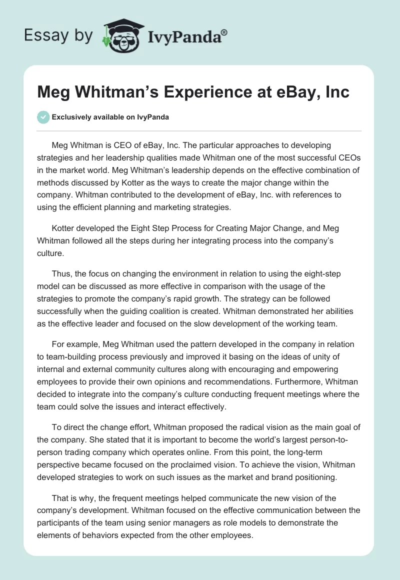 Meg Whitman’s Experience at eBay, Inc. Page 1