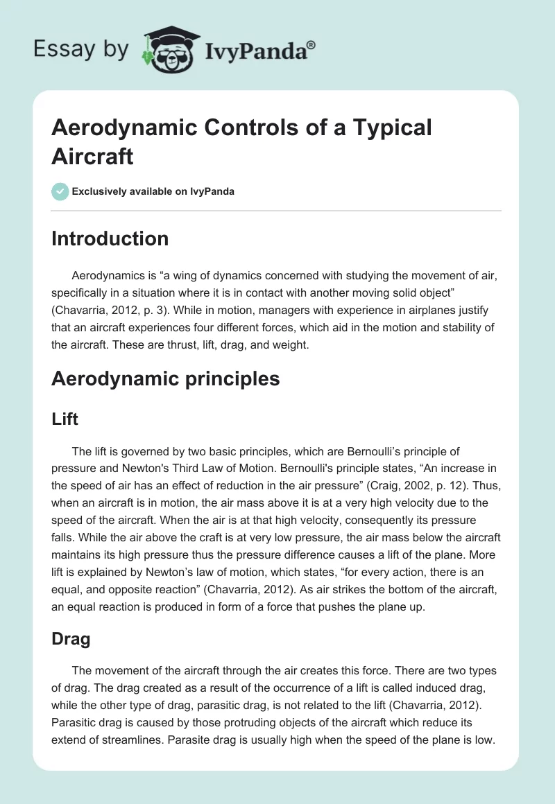 Aerodynamic Controls of a Typical Aircraft. Page 1