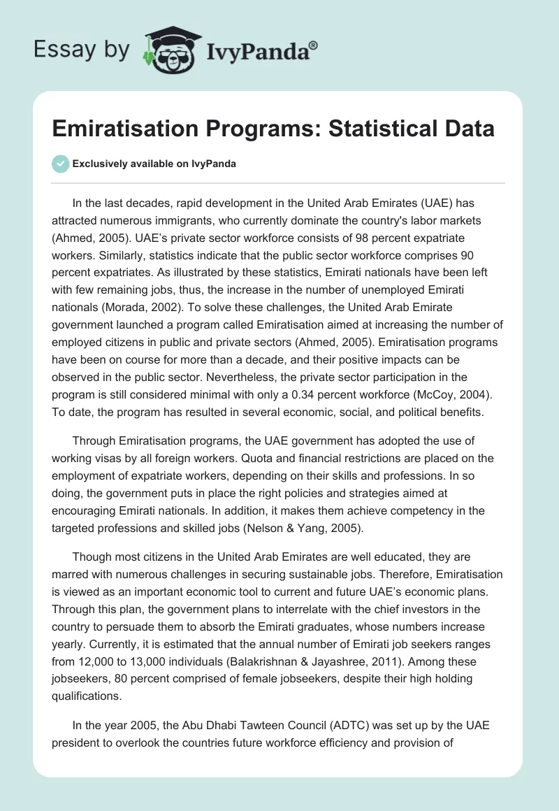 Emiratisation Programs: Statistical Data. Page 1
