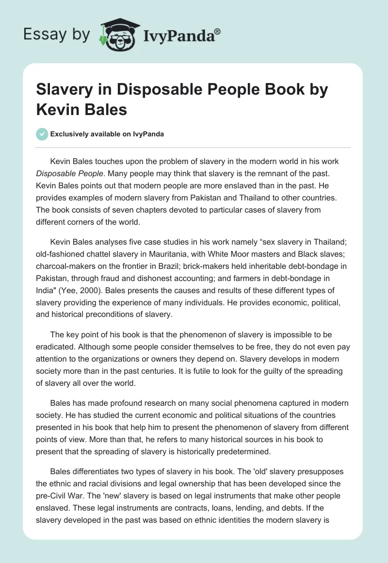 Slavery in "Disposable People" Book by Kevin Bales. Page 1