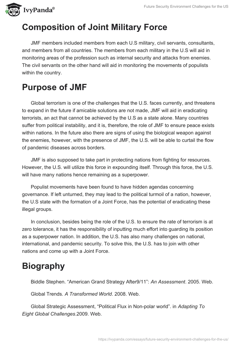 Future Security Environment Challenges for the US. Page 2