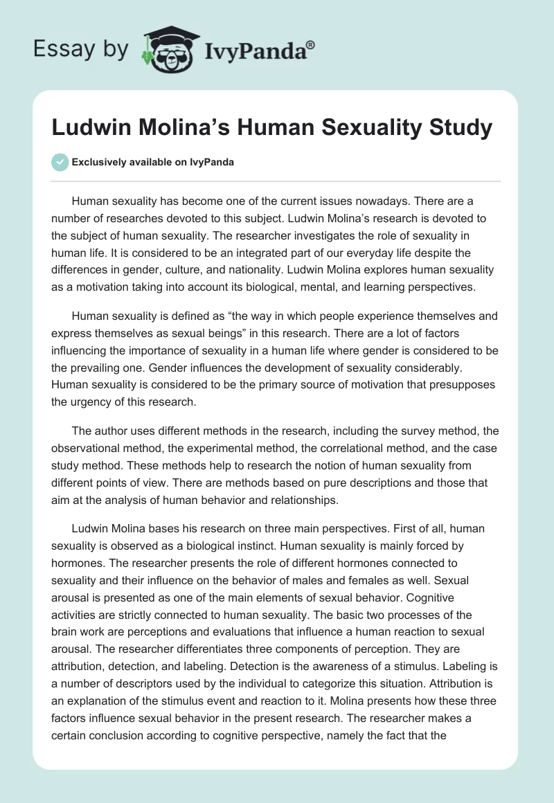 Ludwin Molina’s Human Sexuality Study. Page 1