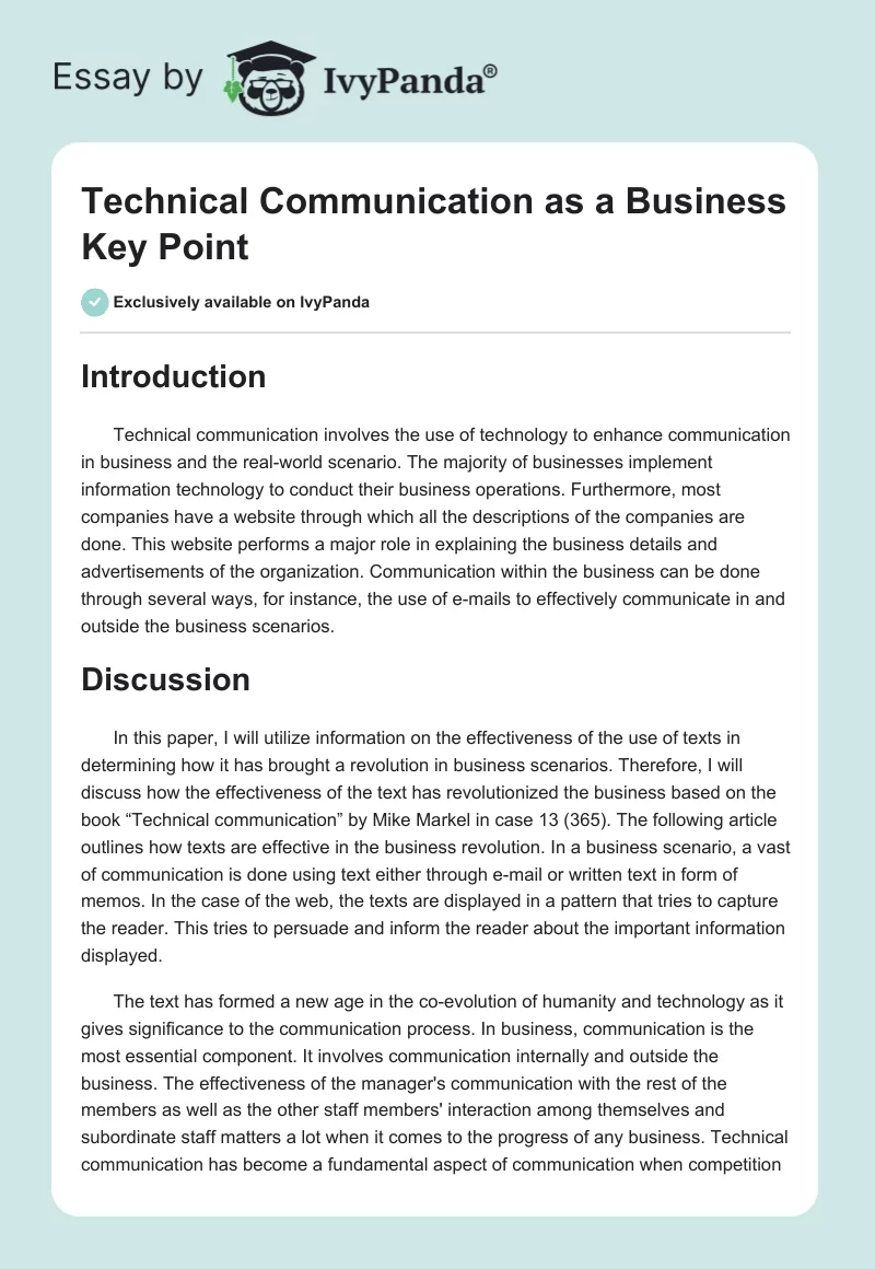 Technical Communication as a Business Key Point. Page 1