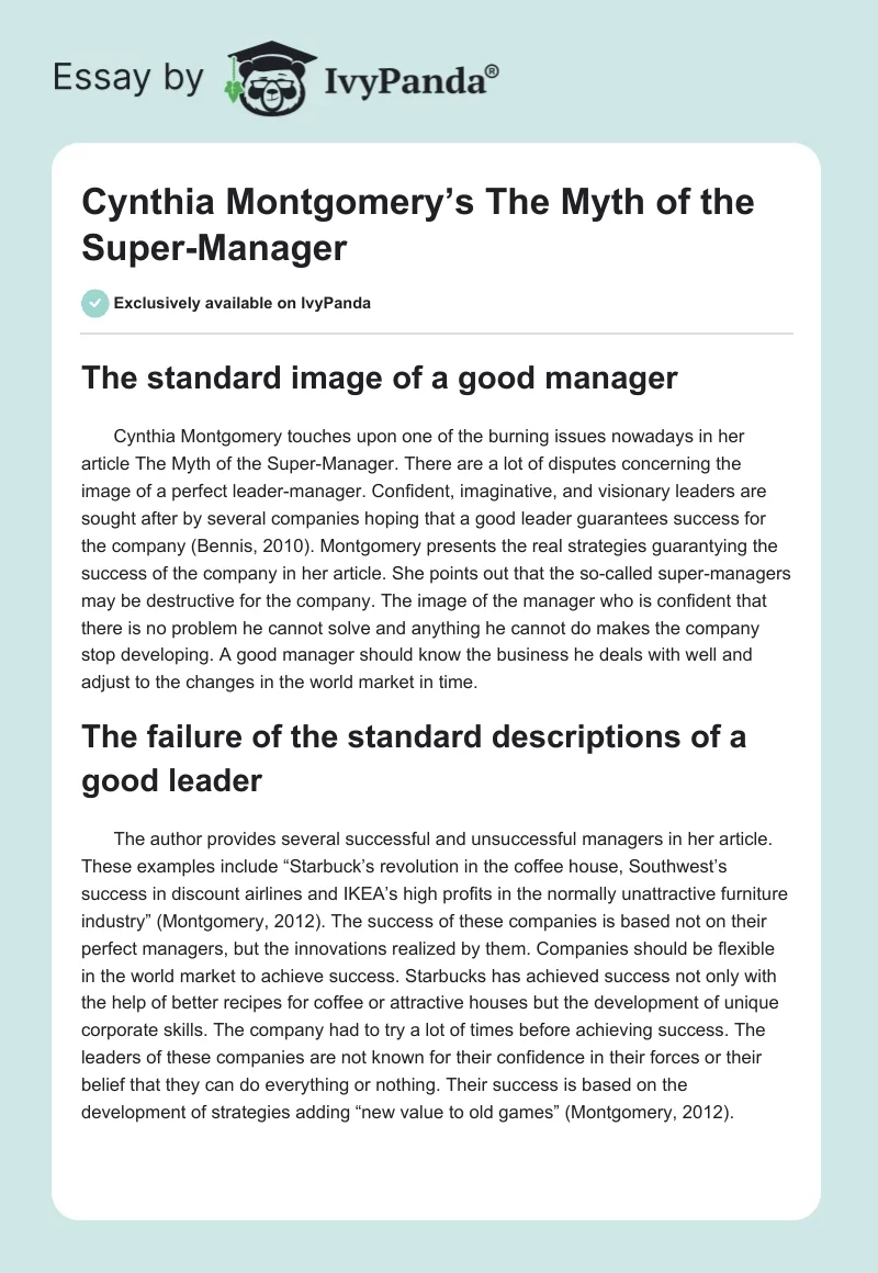 Cynthia Montgomery’s The Myth of the Super-Manager. Page 1