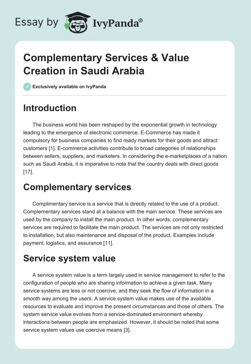 Complementary Services & Value Creation in Saudi Arabia. Page 1