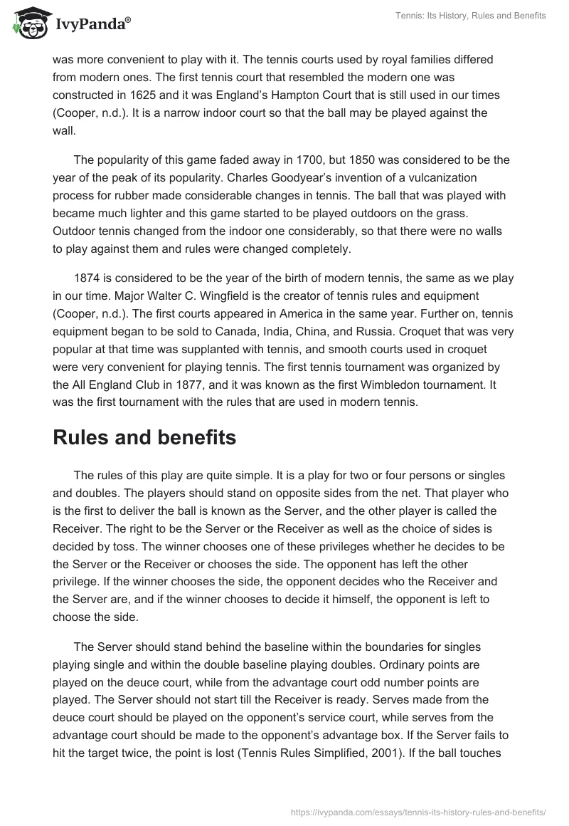 Tennis: Its History, Rules and Benefits. Page 2