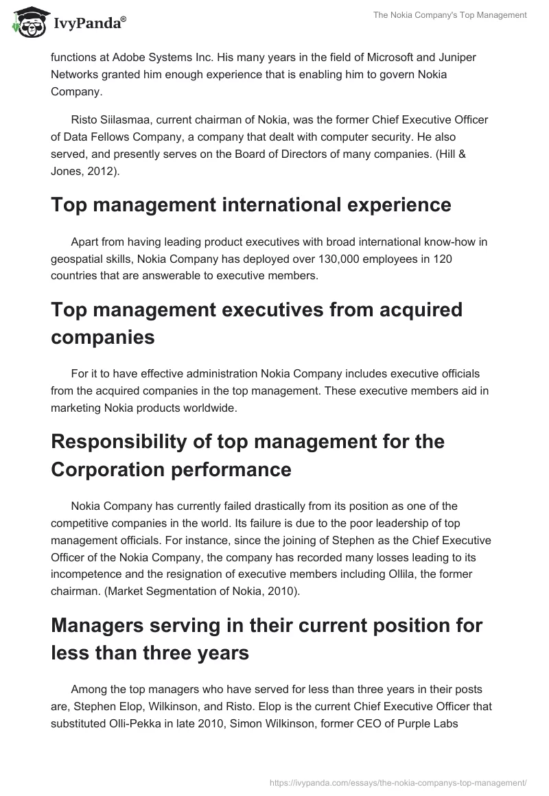 The Nokia Company's Top Management. Page 2