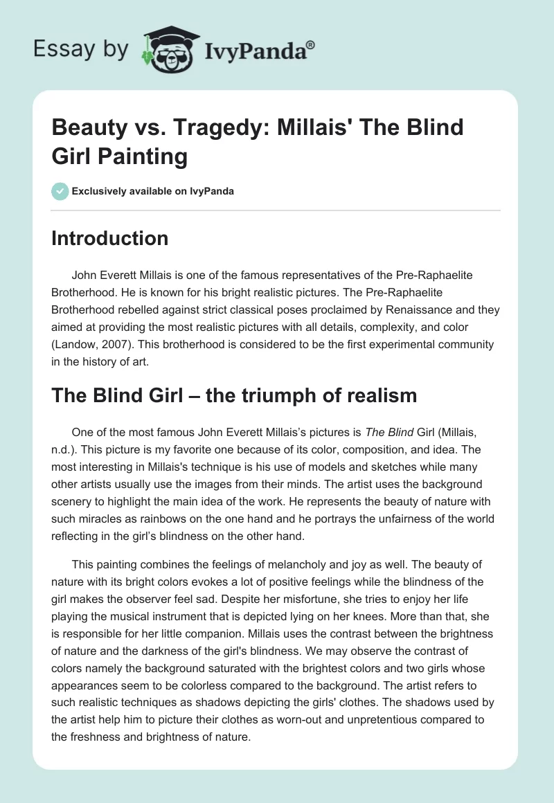 Beauty vs. Tragedy: Millais' "The Blind Girl" Painting. Page 1