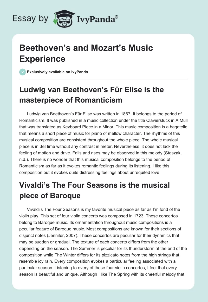 Beethoven’s and Mozart’s Music Experience. Page 1