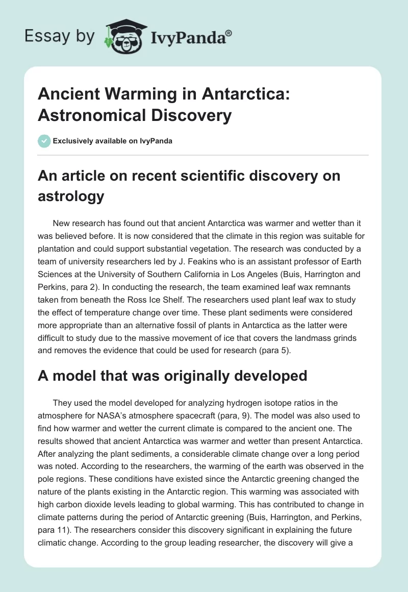Ancient Warming in Antarctica: Astronomical Discovery. Page 1