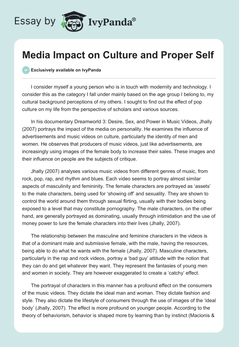 Media Impact on Culture and "Proper Self". Page 1