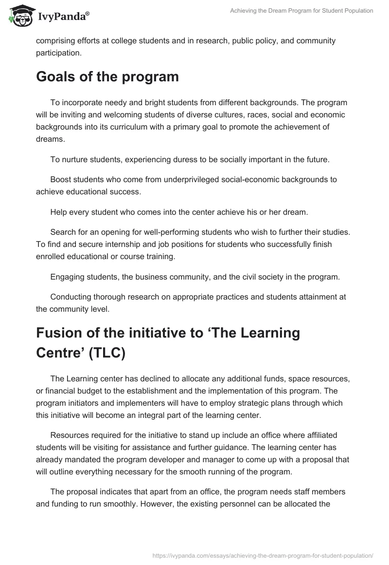 Achieving the Dream Program for Student Population. Page 2