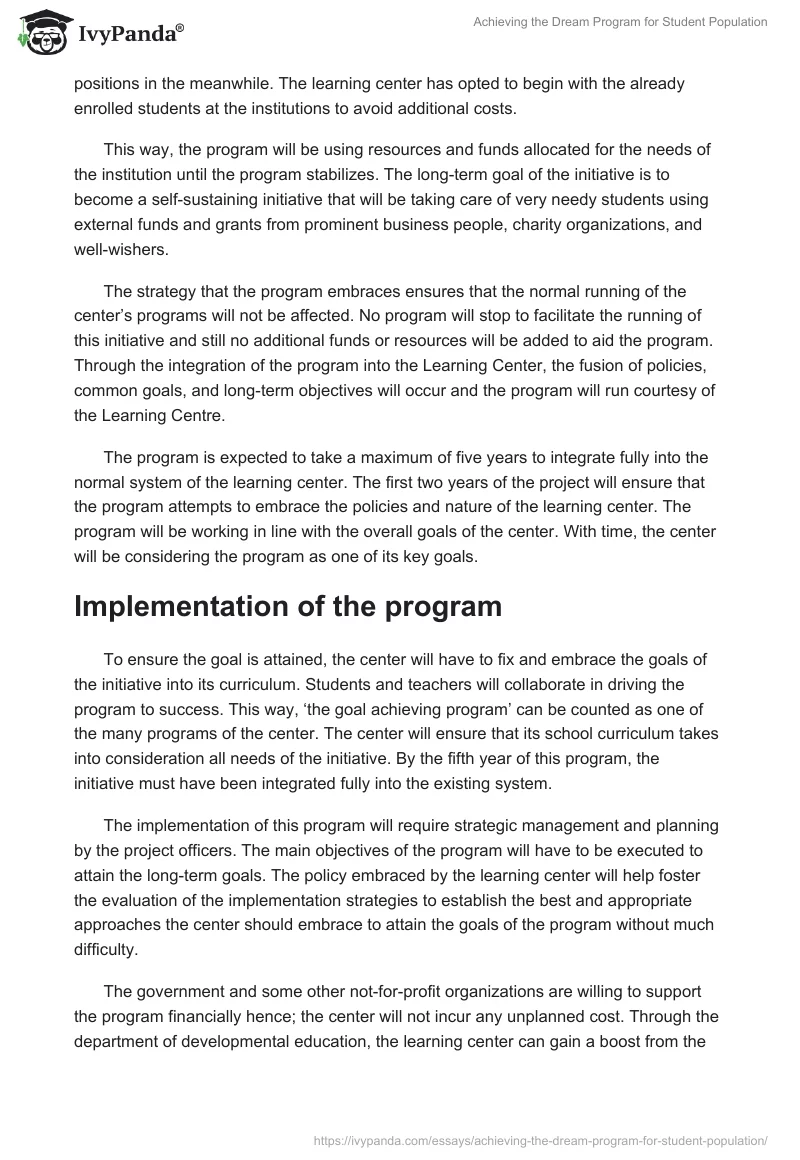 Achieving the Dream Program for Student Population. Page 3