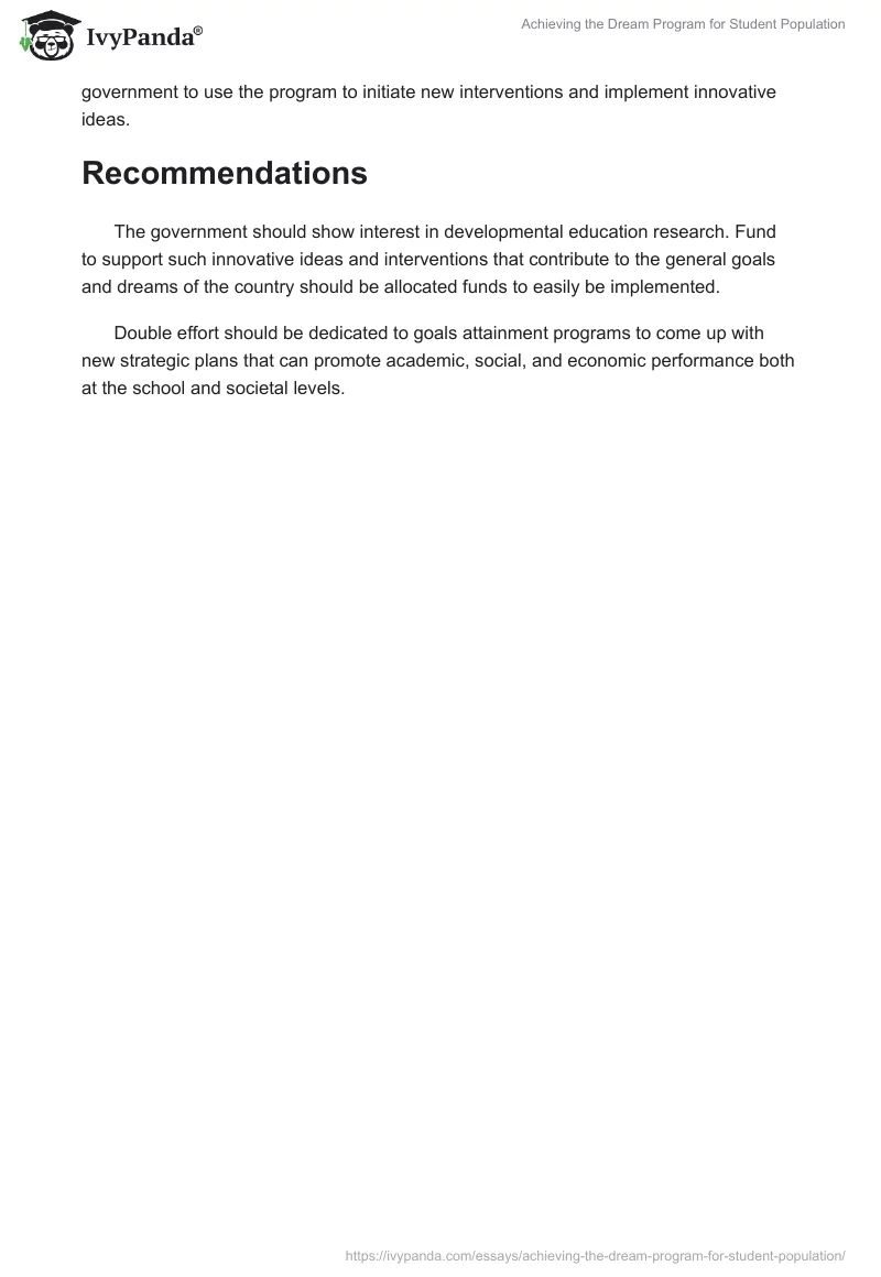 Achieving the Dream Program for Student Population. Page 4