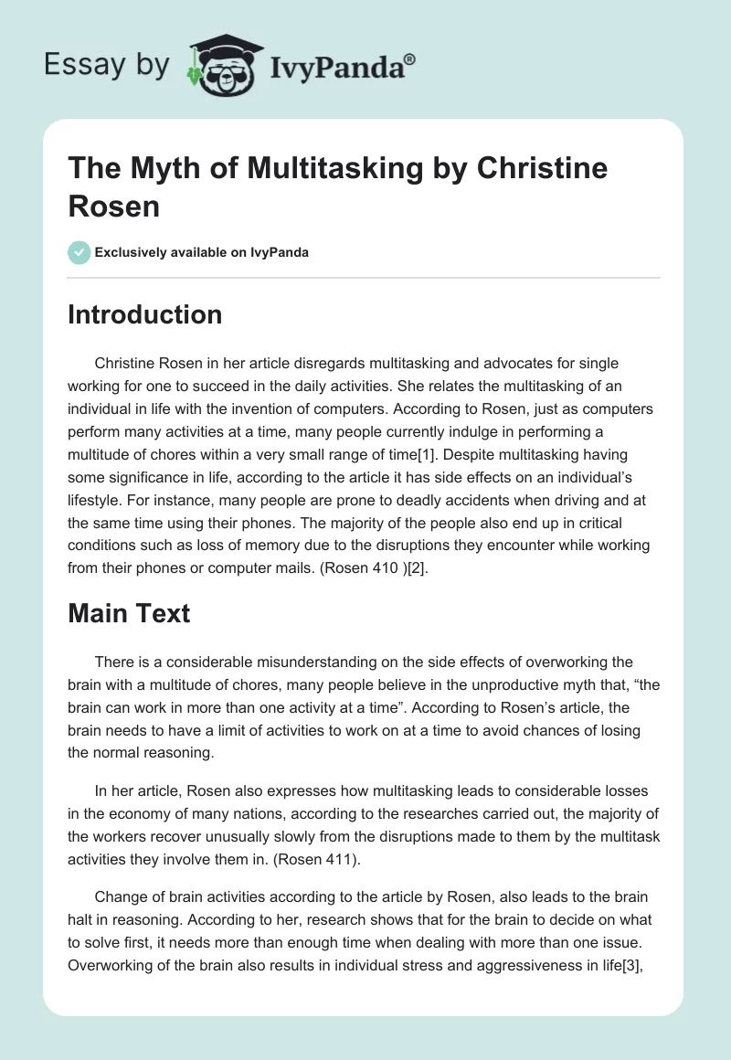 The Myth of Multitasking by Christine Rosen. Page 1