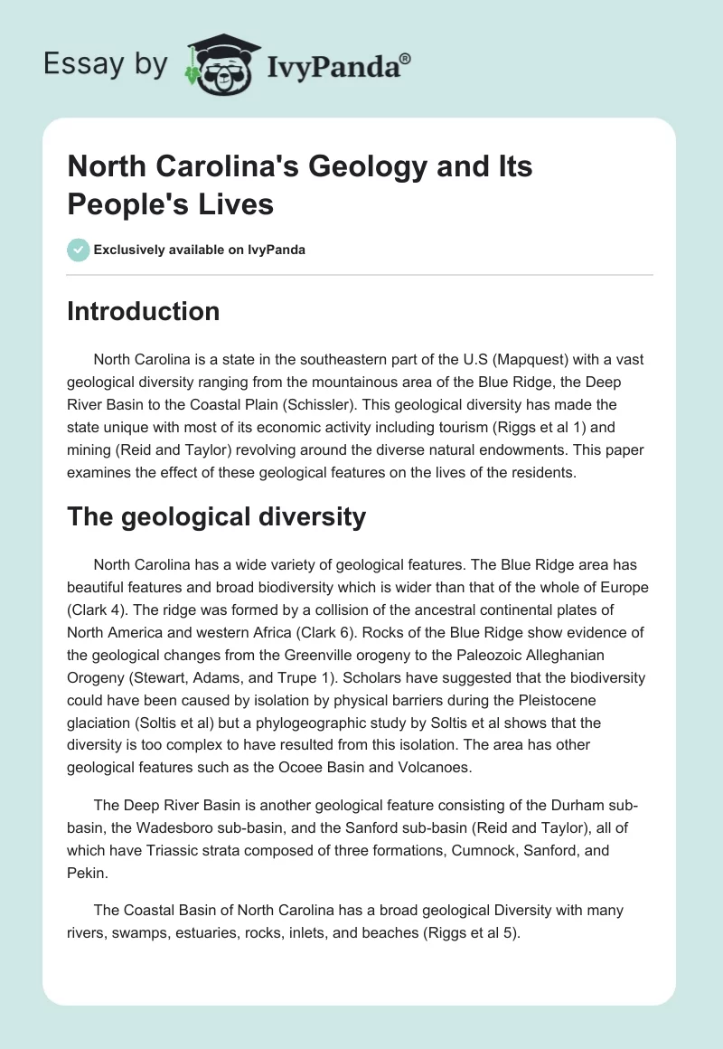 North Carolina's Geology and Its People's Lives. Page 1