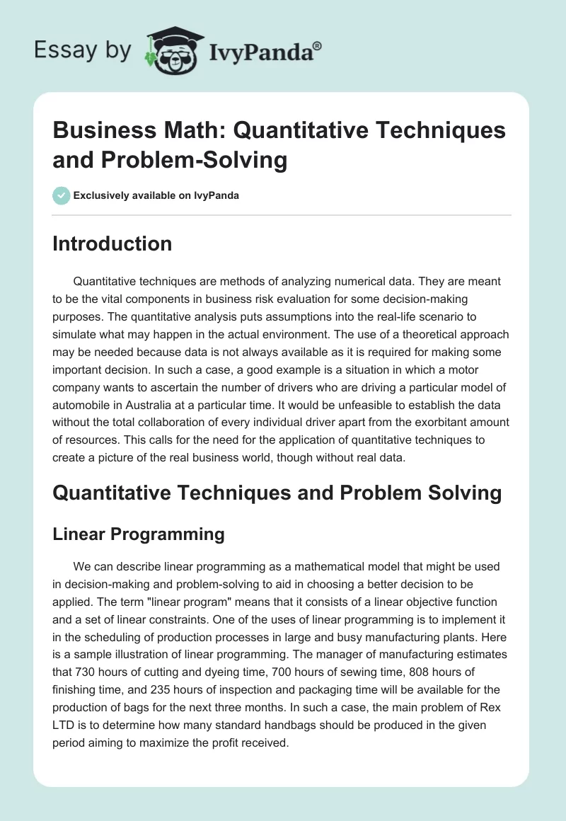 Business Math: Quantitative Techniques and Problem-Solving. Page 1