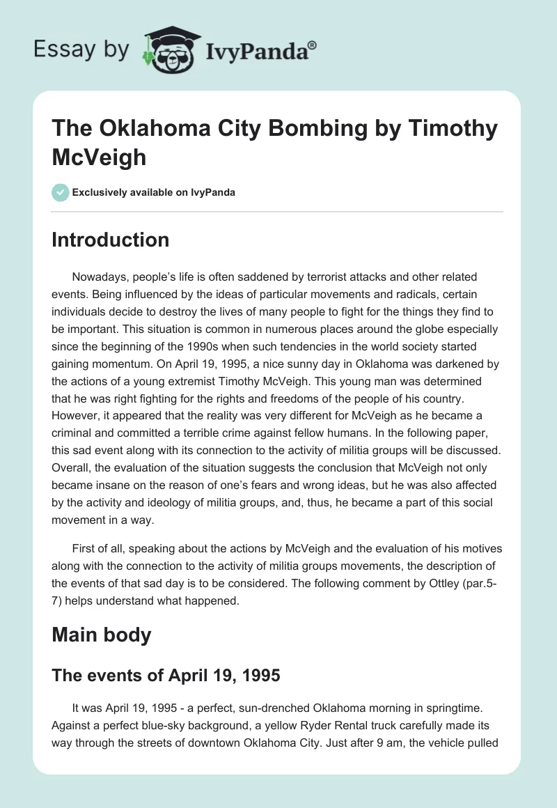 The Oklahoma City Bombing by Timothy McVeigh. Page 1