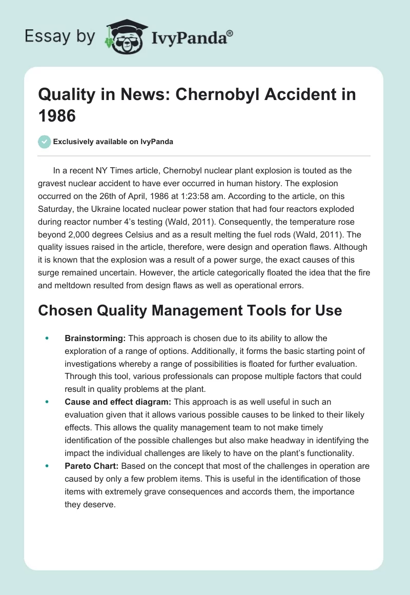 Quality in News: Chernobyl Accident in 1986. Page 1