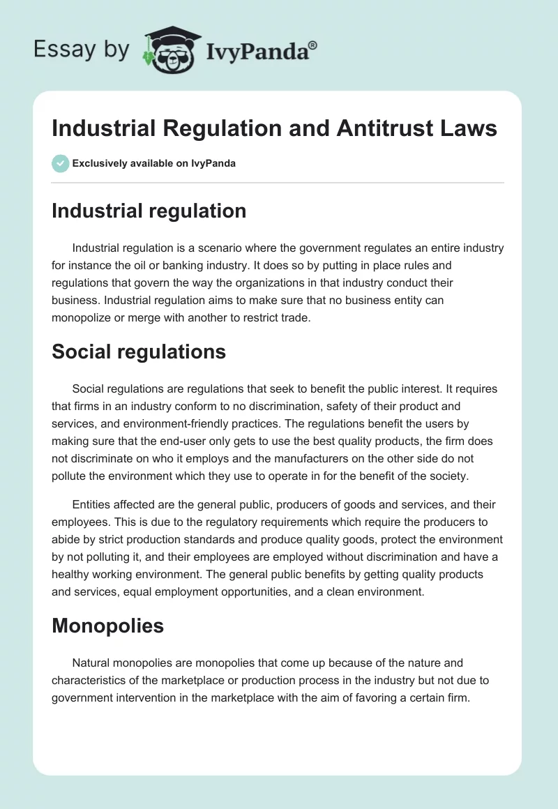 Industrial Regulation and Antitrust Laws. Page 1