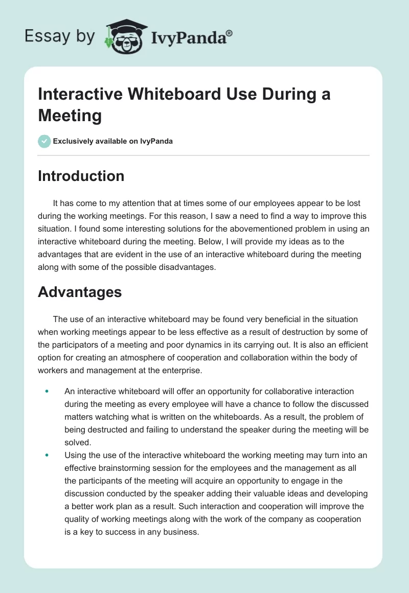 Interactive Whiteboard Use During a Meeting. Page 1