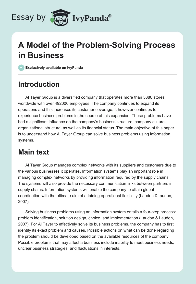 A Model of the Problem-Solving Process in Business. Page 1