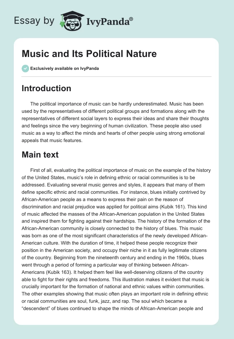 Music and Its Political Nature. Page 1
