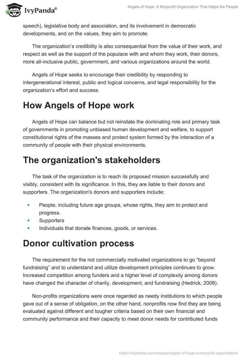 Angels of Hope: A Nonprofit Organization That Helps the People. Page 2