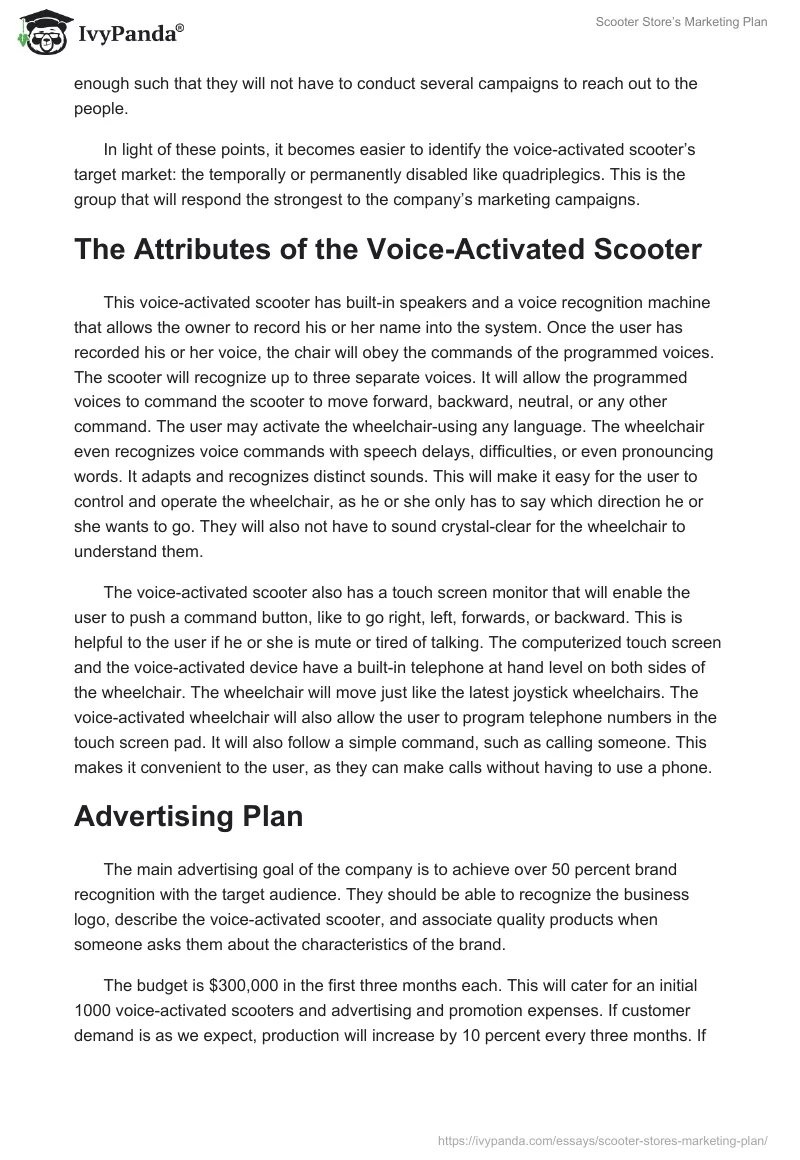 Scooter Store’s Marketing Plan. Page 2