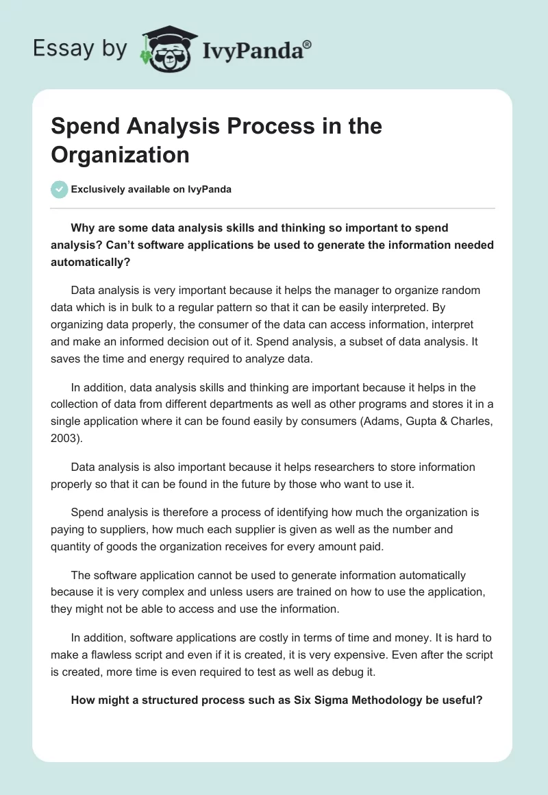 Spend Analysis Process in the Organization. Page 1