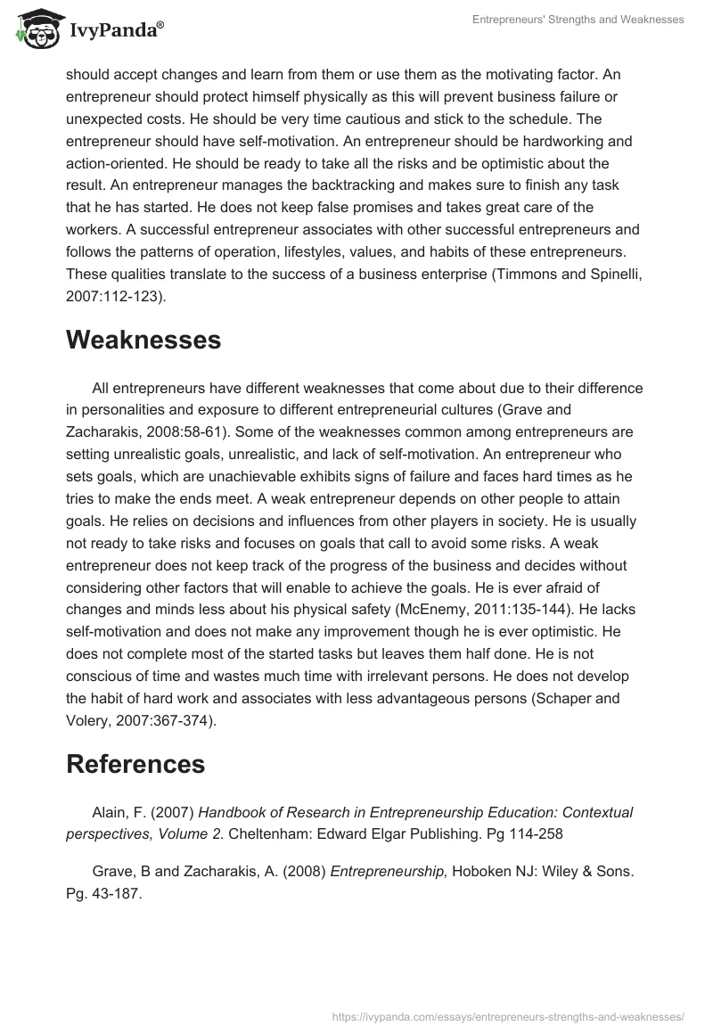 Entrepreneurs' Strengths and Weaknesses. Page 2