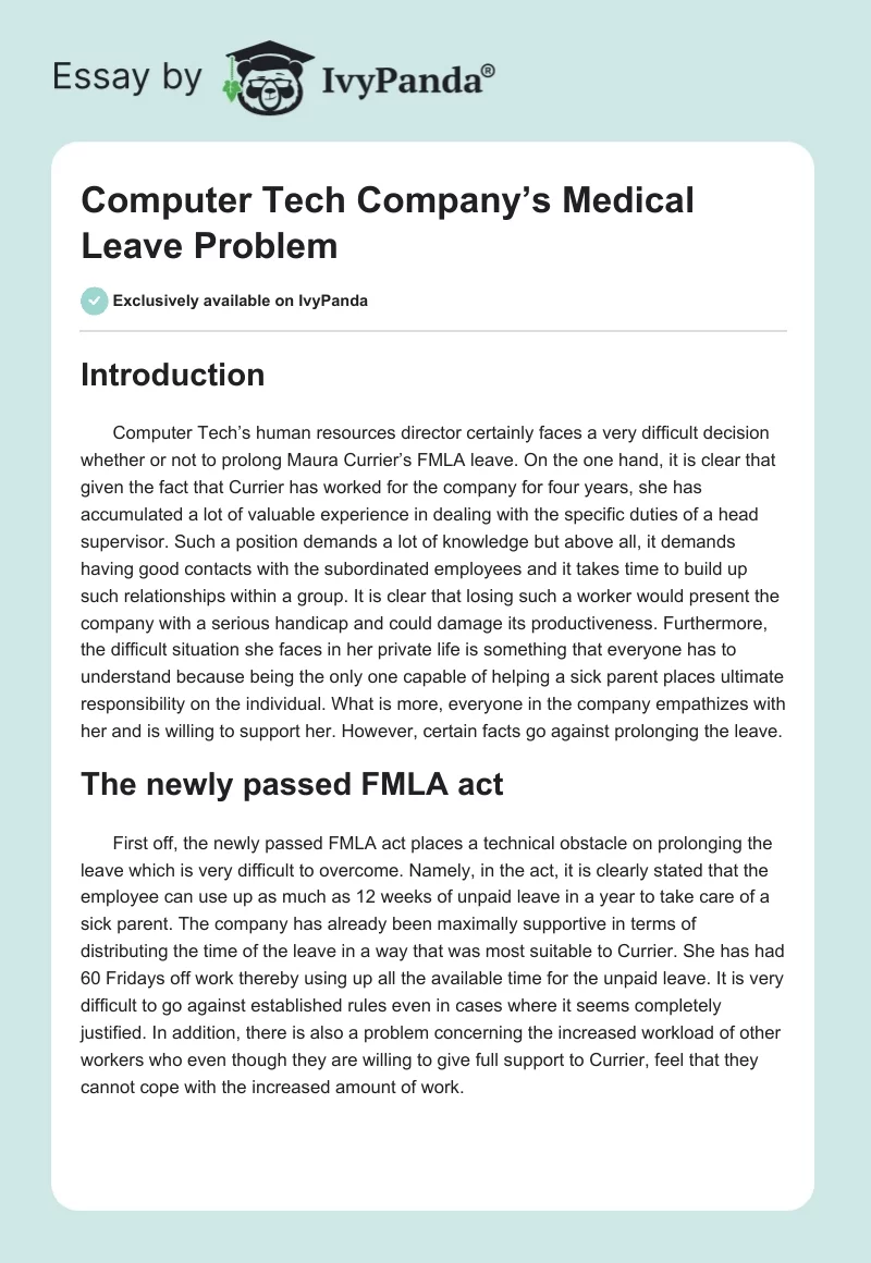 Computer Tech Company’s Medical Leave Problem. Page 1