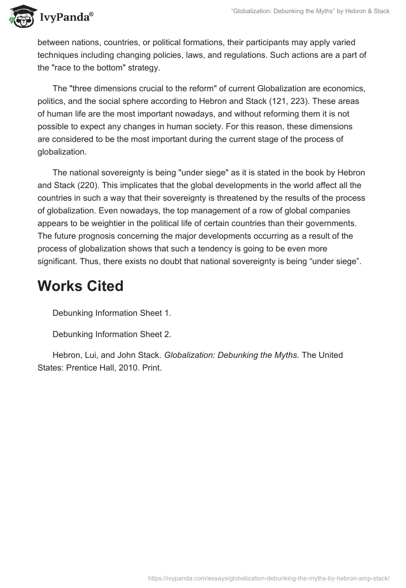 “Globalization: Debunking the Myths” by Hebron & Stack. Page 3