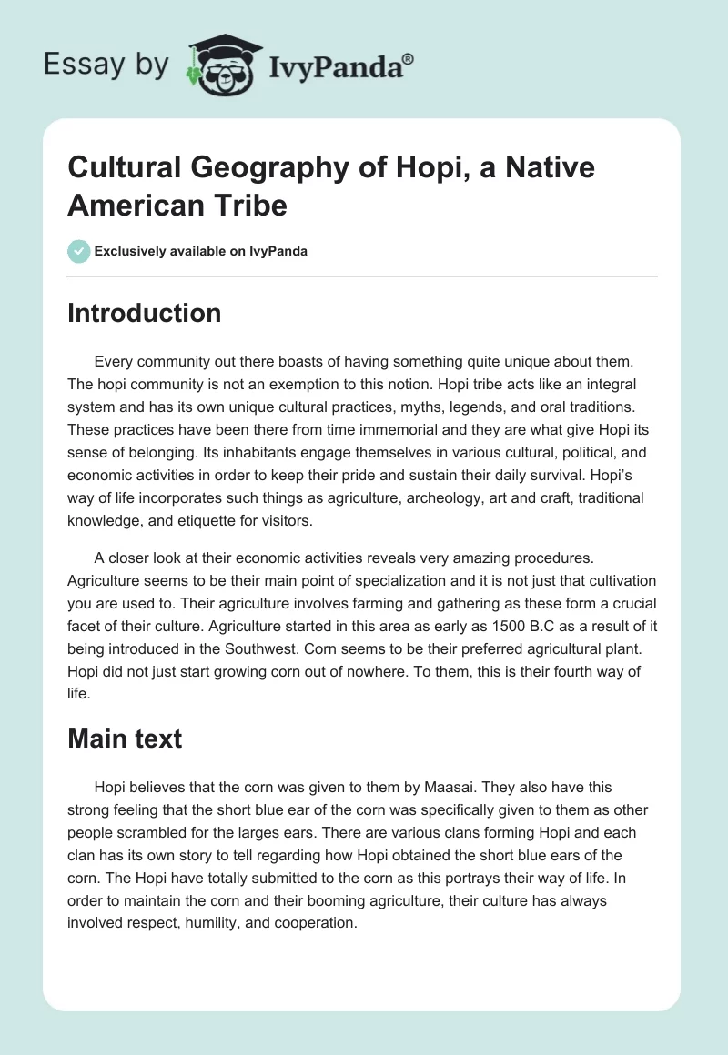 Cultural Geography of Hopi, a Native American Tribe. Page 1