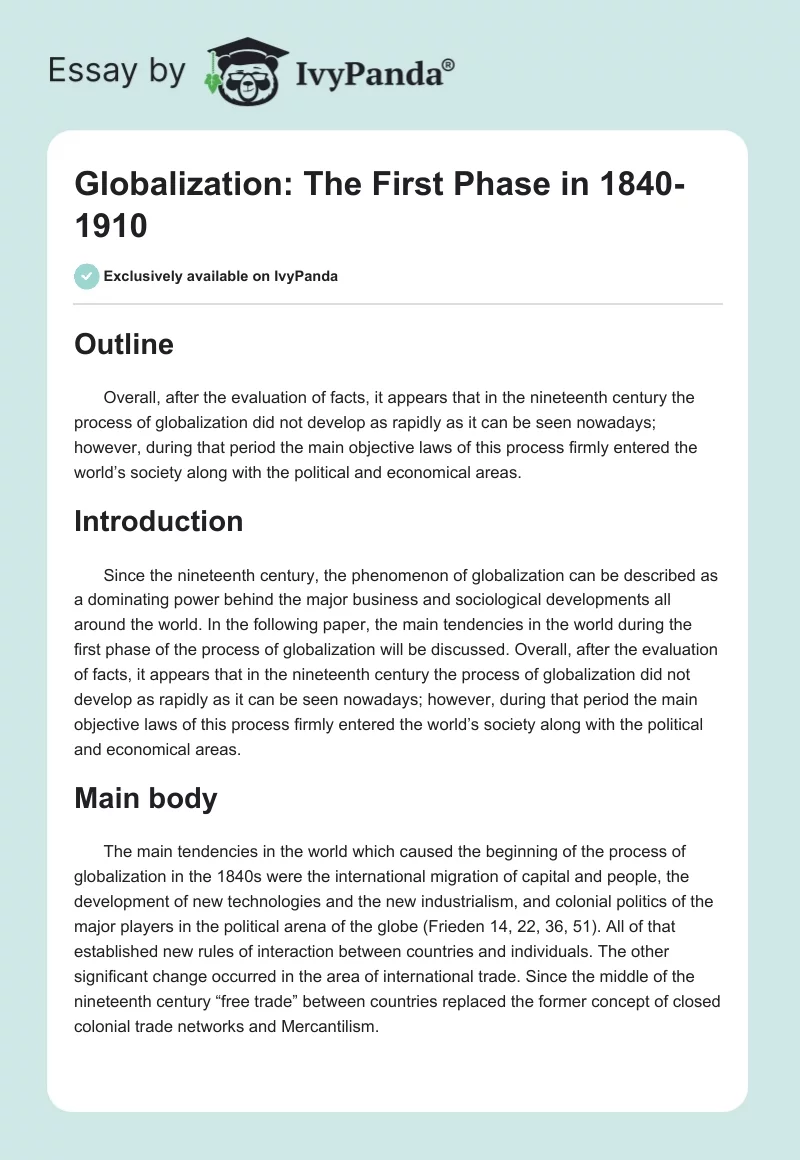 Globalization: The First Phase in 1840-1910. Page 1