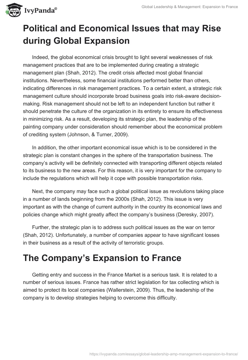 Global Leadership & Management: Expansion to France. Page 2