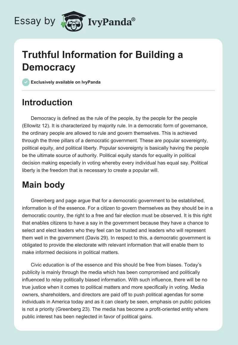 Truthful Information for Building a Democracy. Page 1
