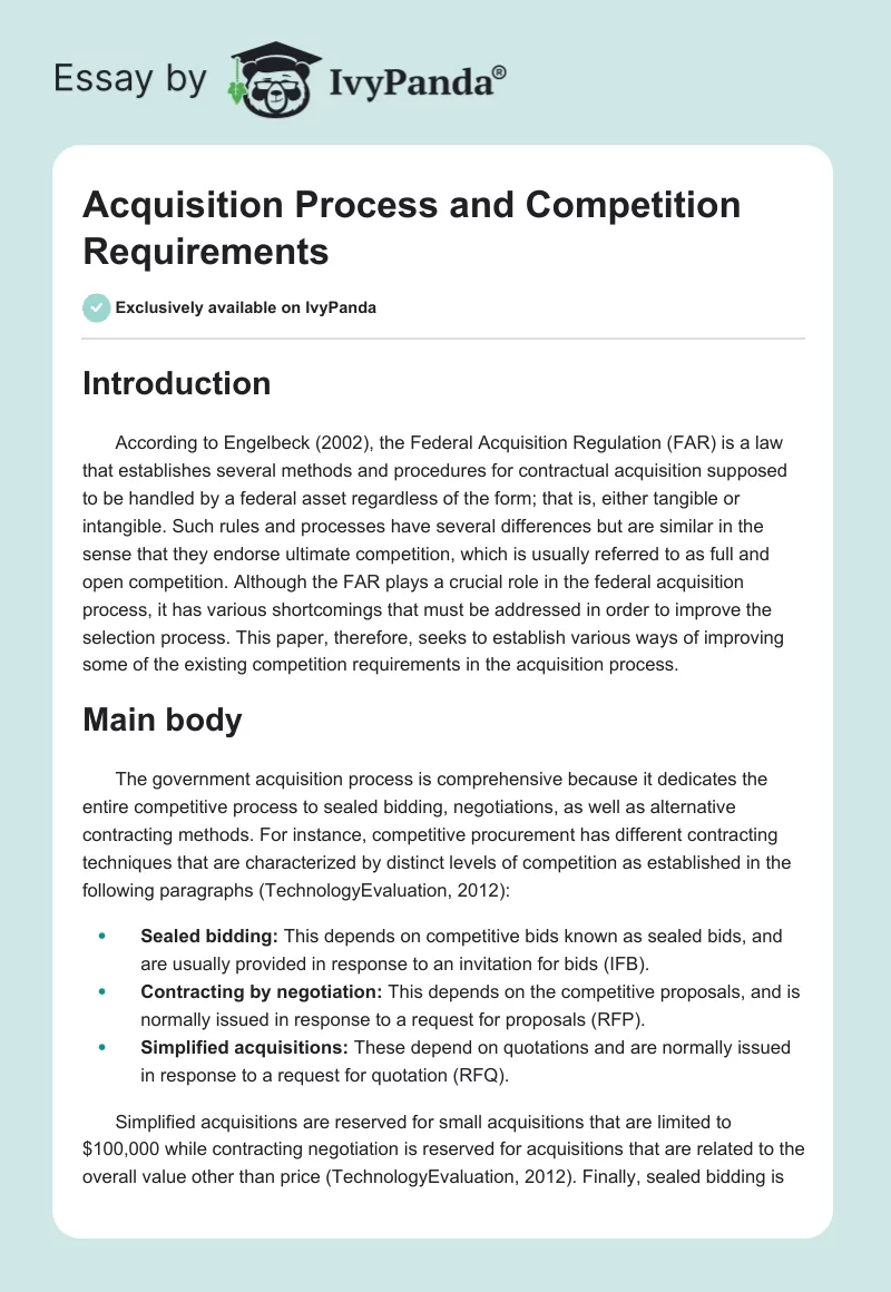 Acquisition Process and Competition Requirements. Page 1